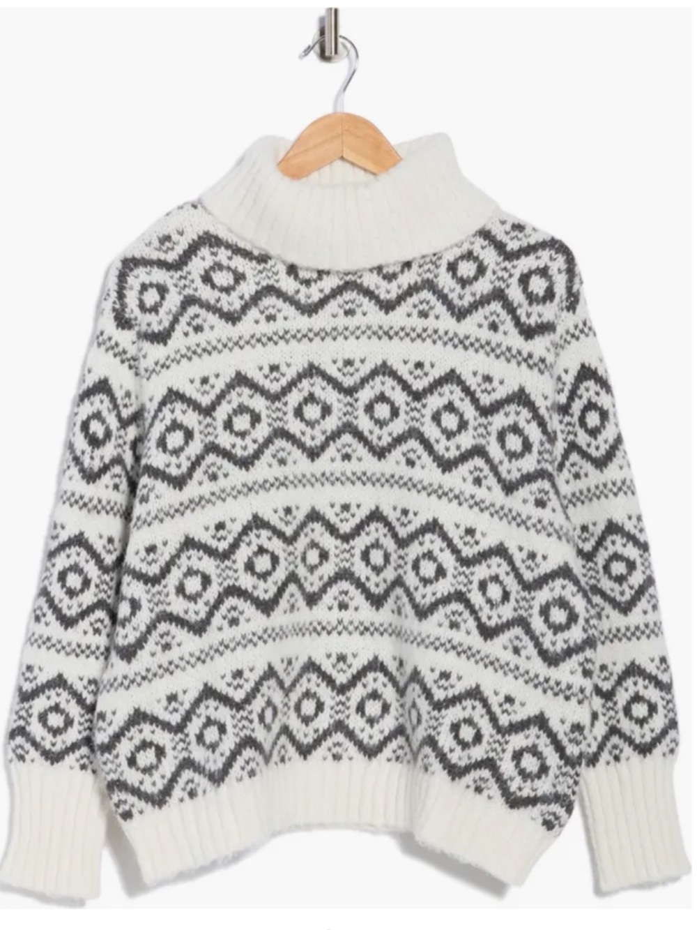 Joseph A Ivory and Charcoal Fair Isle Turtleneck Sweater